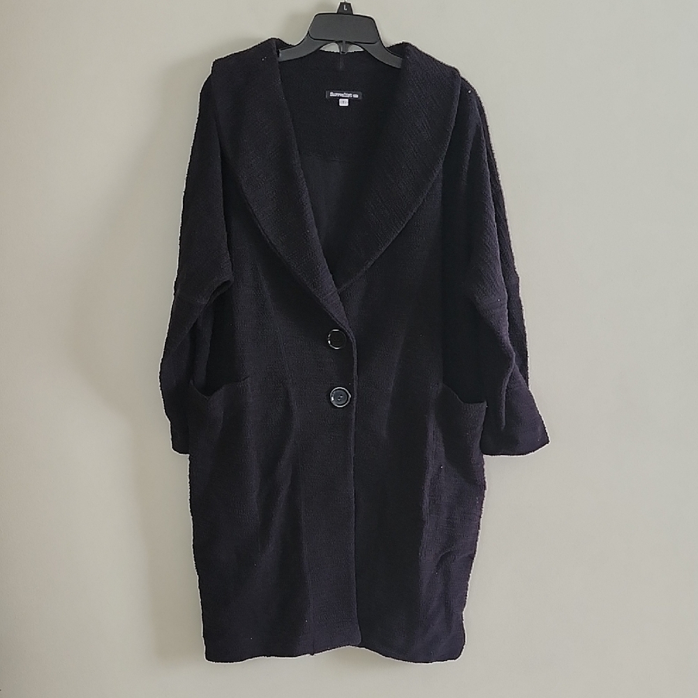Surrealist USA Cardigan Coat Front Pockets Black Midi Maxi 100 Cotton Sz 1 Or S